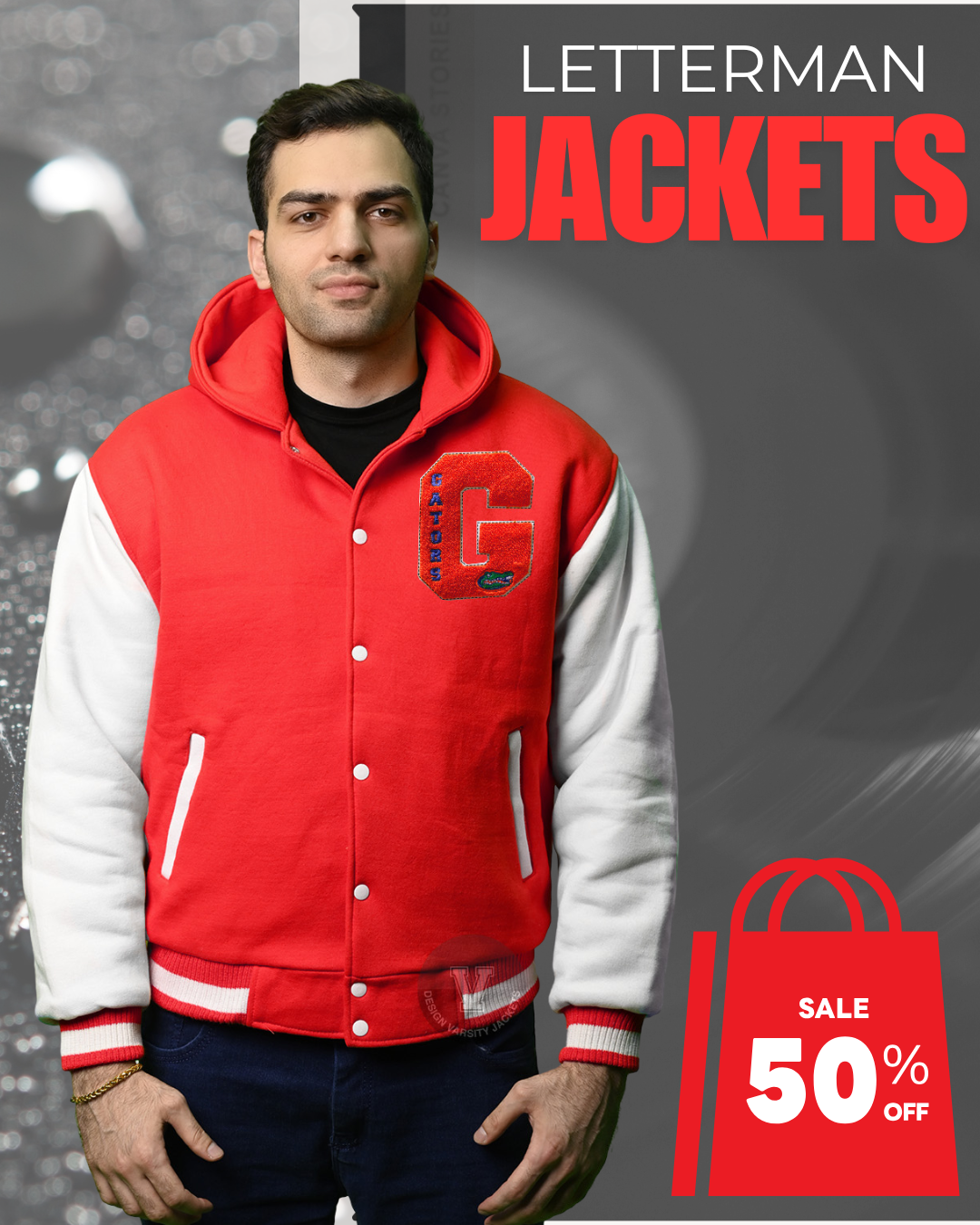 Red and White Varsity Hoodie Jacket