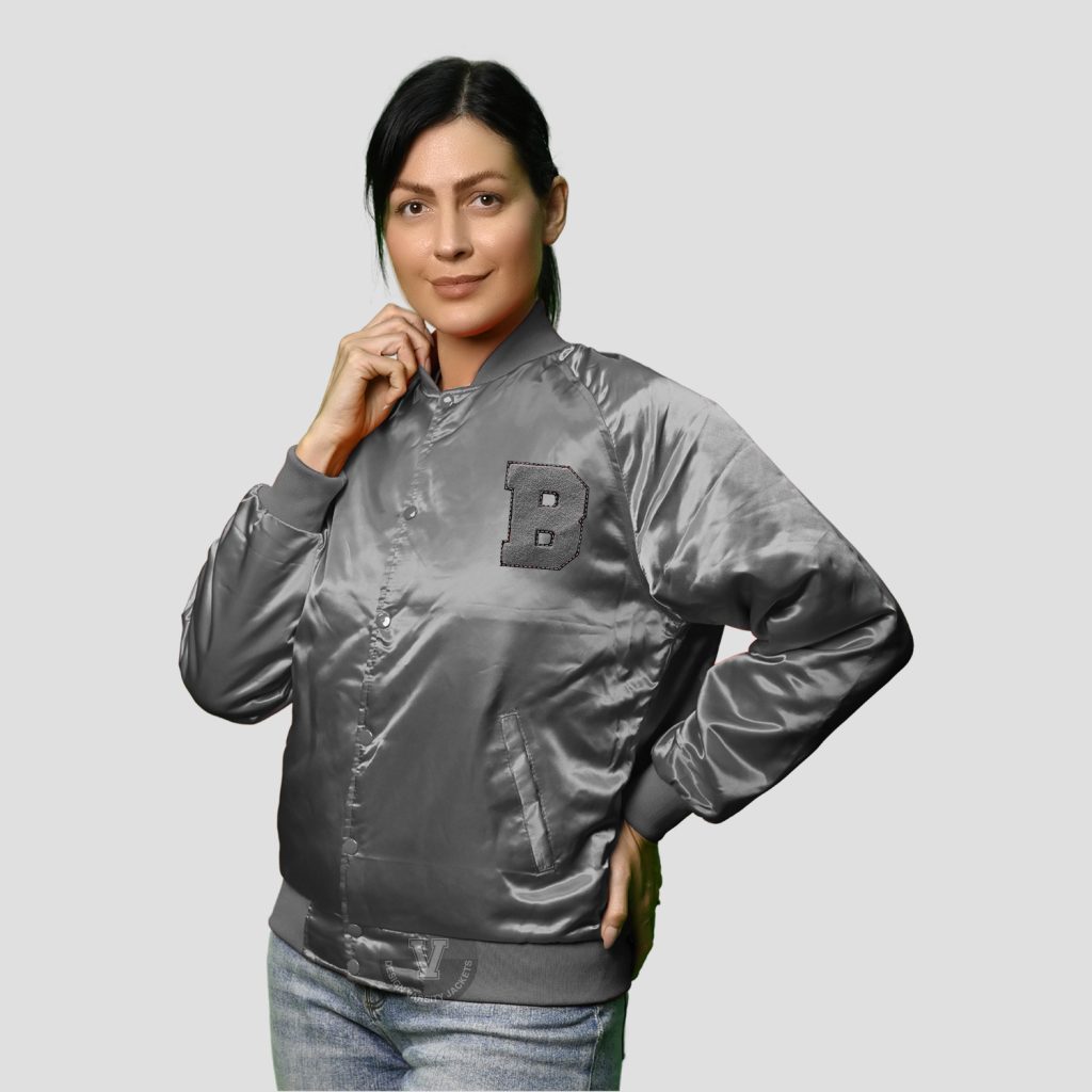 Grey Satin Varsity Jackets