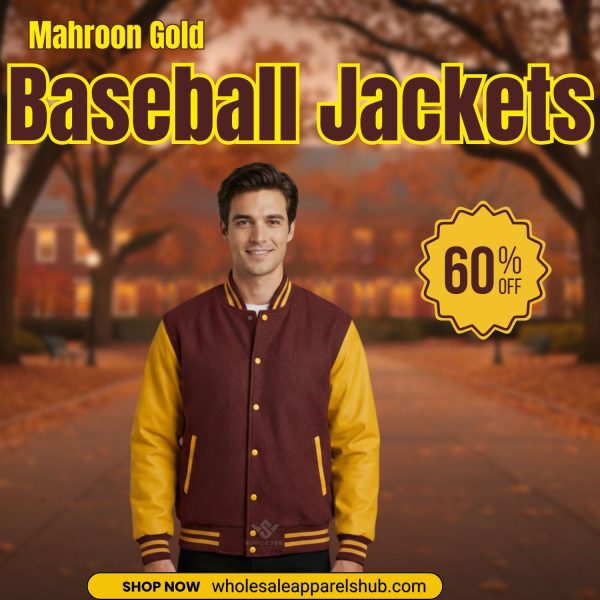 Mahroon Gold Baseball Jackets